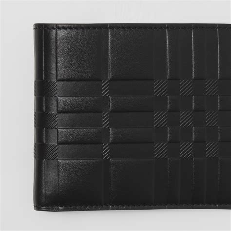 burberry embossed crest leather international bifold wallet|Embossed Check Bifold Wallet in Black .